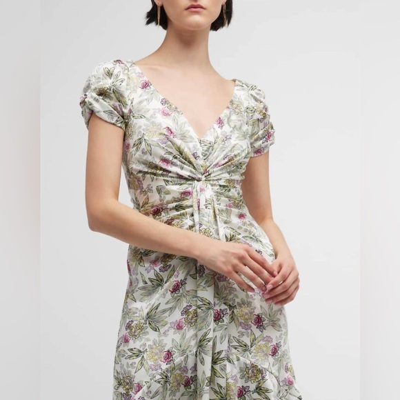 CINQ A SEPT WALKER FLORAL RUCHED MIDI DRESS SIZE US 8 NWOT - Picture 12 of 14